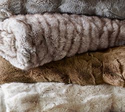 Gathered Faux Fur Throw - Taupe