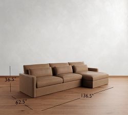 Westwood Slim Arm Deep Seat Leather Chaise Sectional (125"&ndash;143")