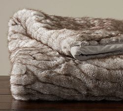 Gathered Faux Fur Throw - Taupe