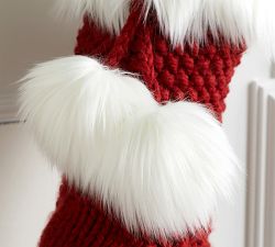 Knit Stocking with Faux Fur Trim