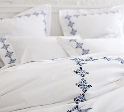 Tile Embroidered Organic Percale Duvet Cover