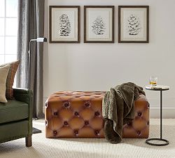 Tufted Rectangular Leather Ottoman