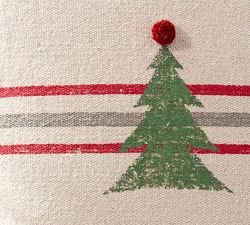 Mini Tree Striped with Pom Poms Pillow Cover
