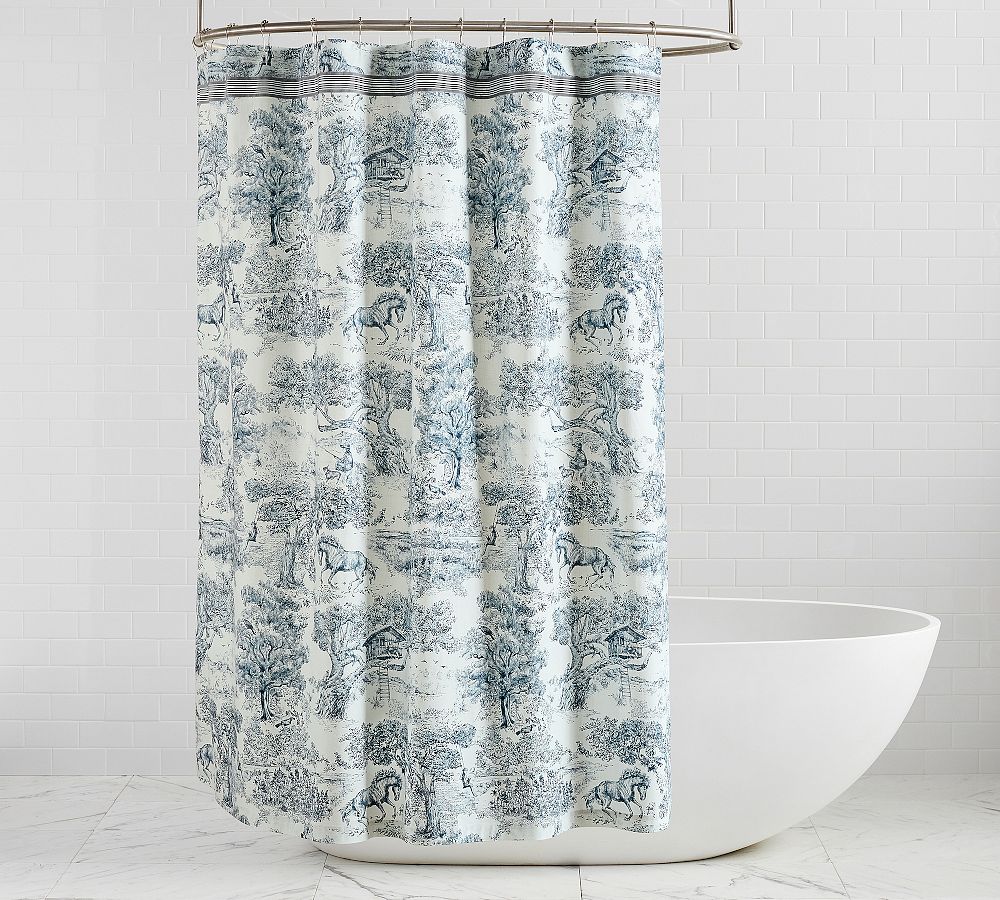 Brandon Maxwell Groveland Toile Shower Curtain - Navy, 72"