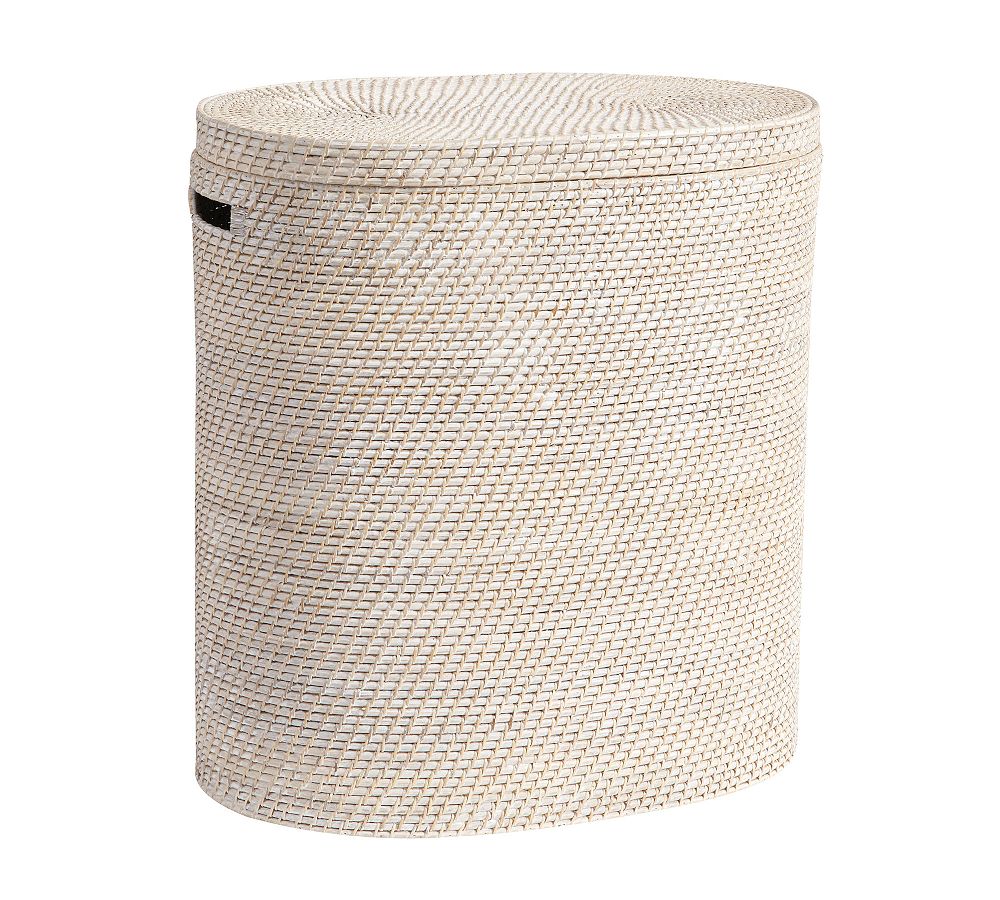 Tava Handwoven Rattan Divided Hamper - White