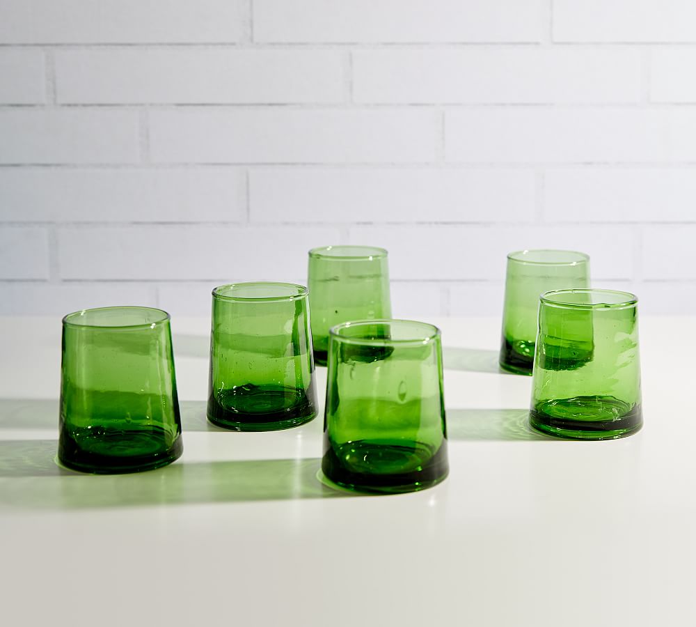 Moroccan Handcrafted Recycled Tumblers - Set of 6 - 8 Oz, Set of 6, Olive