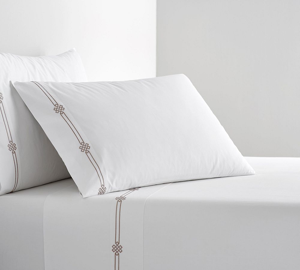 Emilia Embroidered Organic Percale Sheet Set - Simply Taupe, Queen