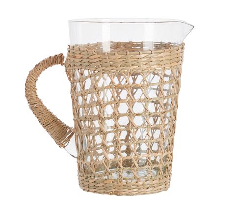 Cane Recycled Glass Pitcher - Natural
