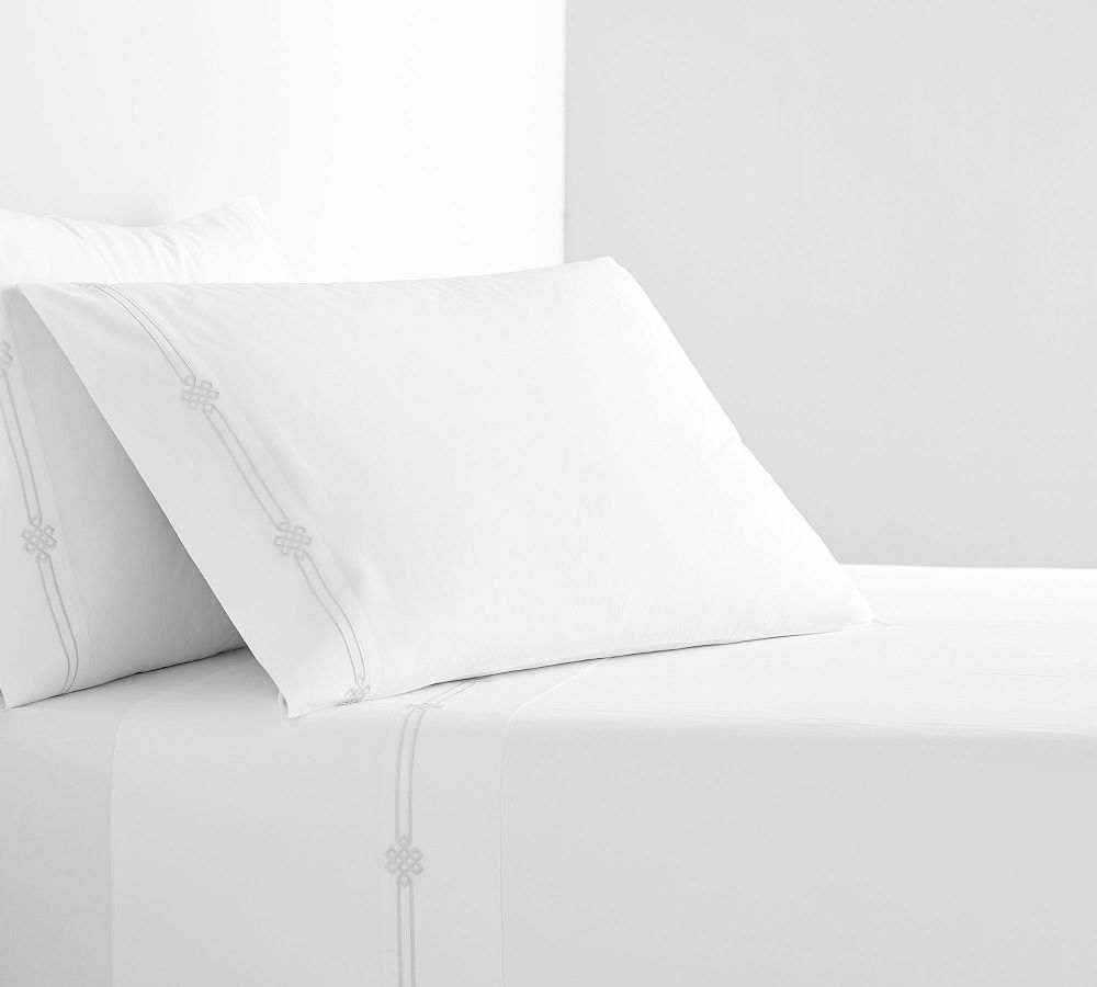 Emilia Embroidered Organic Percale Sheet Set - White, Queen