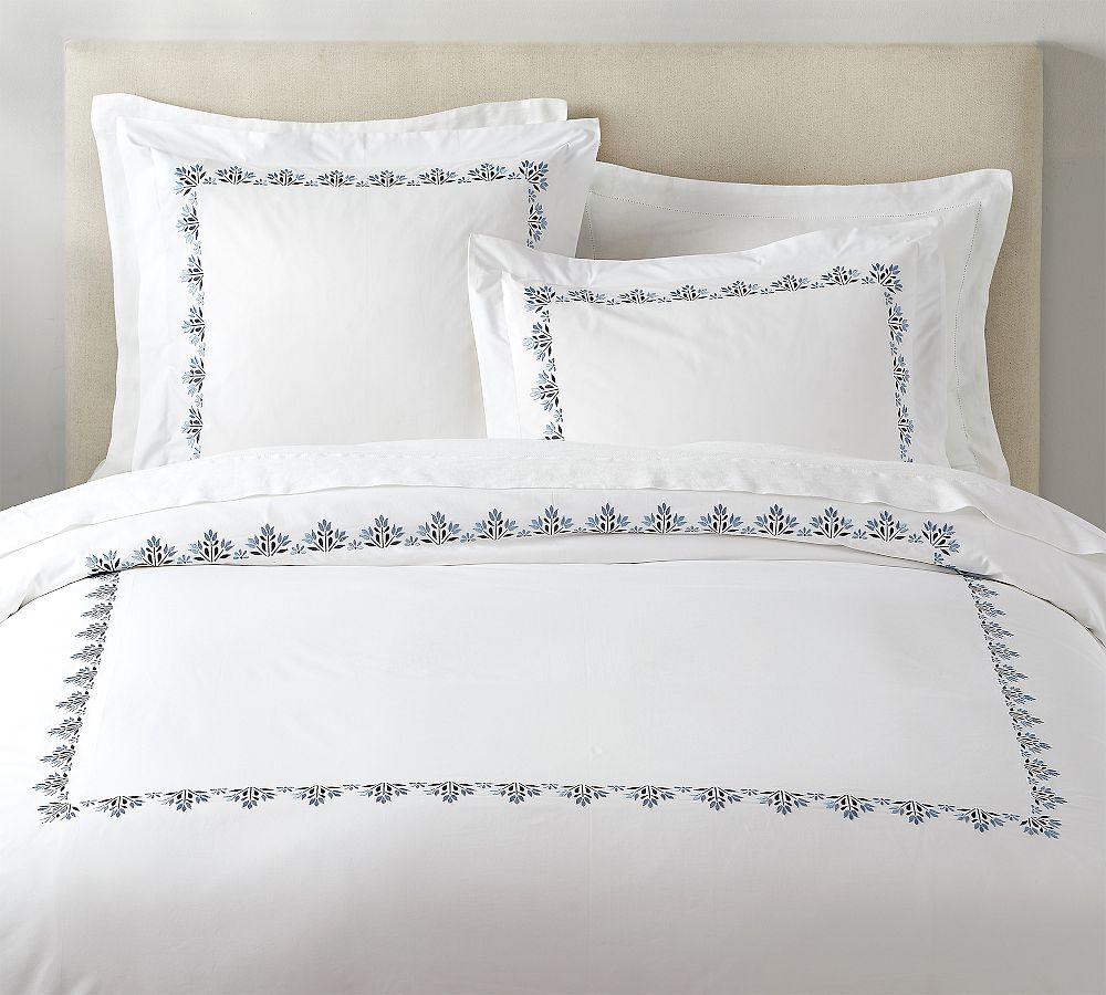 Blossom Embroidered Organic Percale Duvet Cover - Cool Multi, Full/Queen