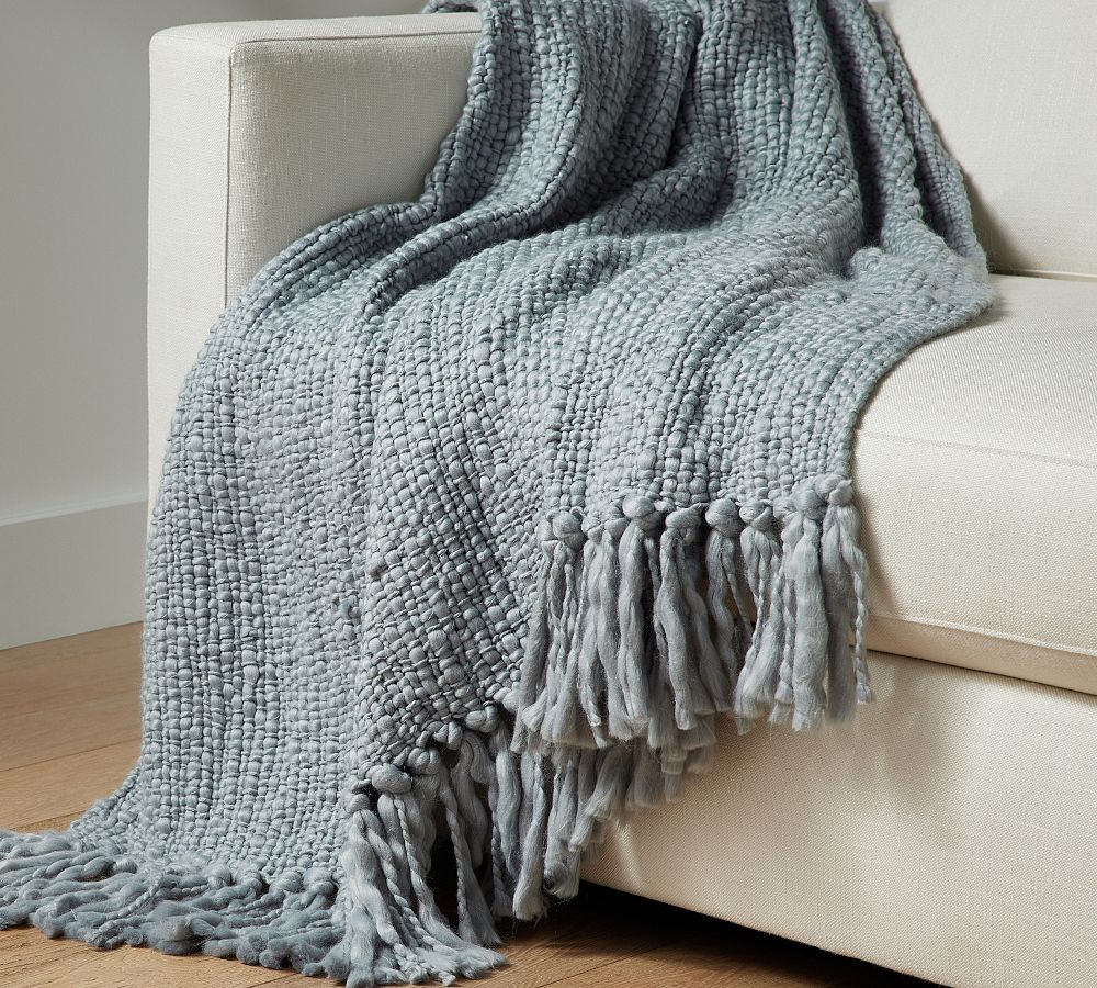 Textured Basketweave Knit Throw - Chambray, 50" x 60"