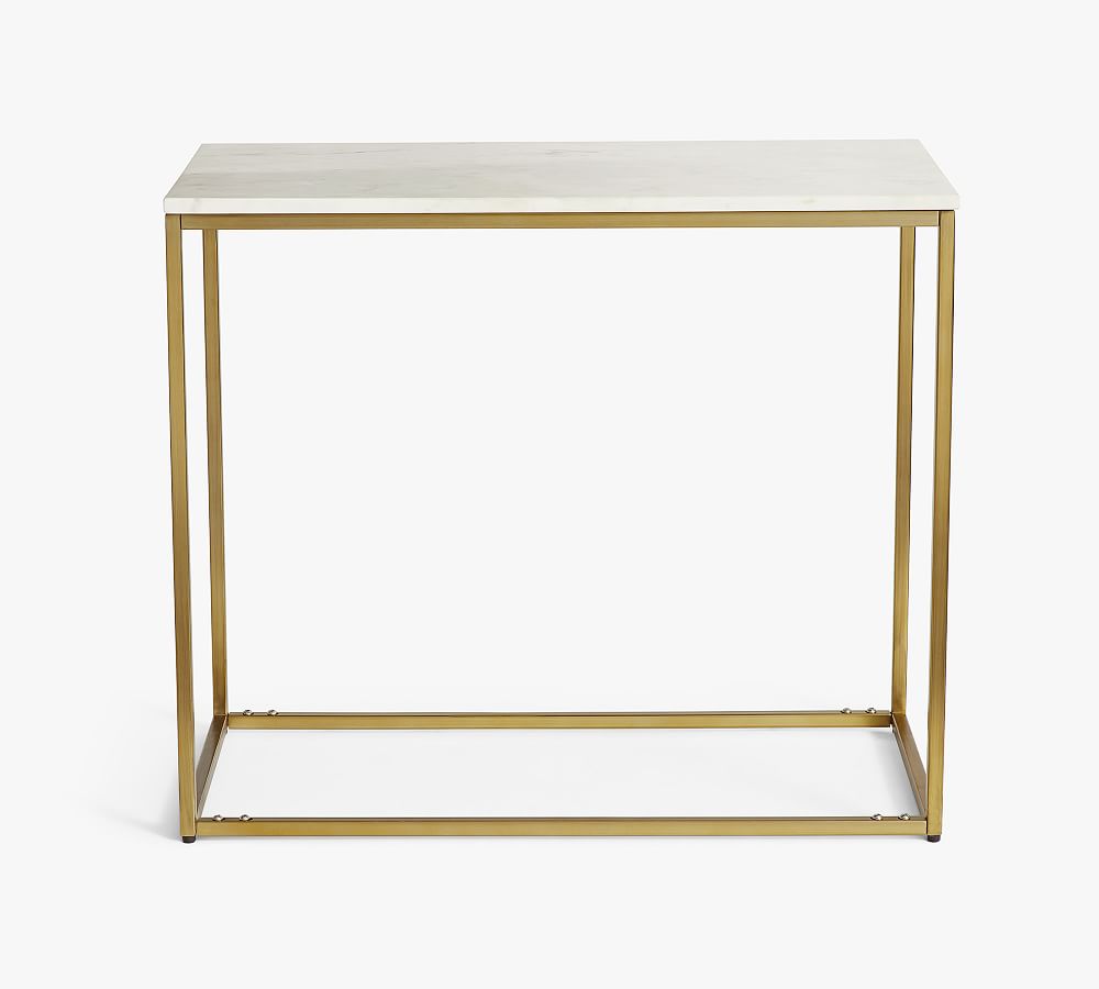 Delaney Rectangular Marble End Table (14") - Brass