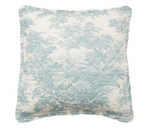 Matine Toile Quilted Sham, Porcelain Blue, Euro
