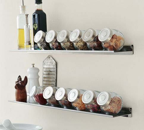 Ledge & Spice Jar Set, includes one 4 x 24" Stainless Steel Ledge and 6 Spice Jars