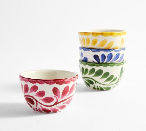 Puebla Porcelain Condiment Bowls, Mixed Set of 4 - Blue/Green/Pink/Yellow