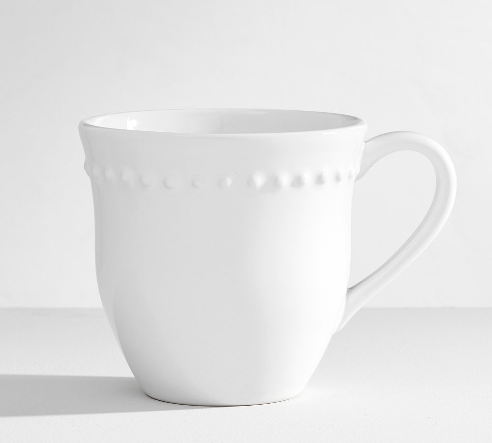 Emma Beaded Stoneware Mugs - Set of 4 -True White