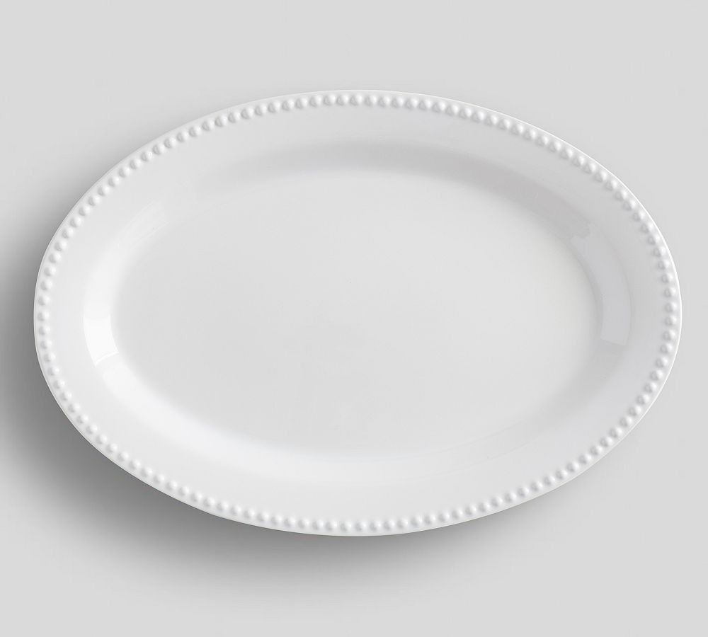 Emma Beaded Stoneware Oval Serving Platter - Large - True White