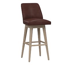 Open Box: Layton Leather Swivel Stool, 31.5" Bar Height - Signature Whiskey Leather , Seadrift Finish