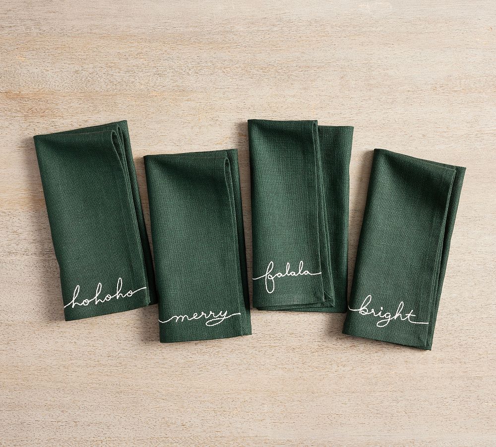 Holiday Sentiment Organic Cotton Napkins - Set of 4 - Set of 4 - Pine