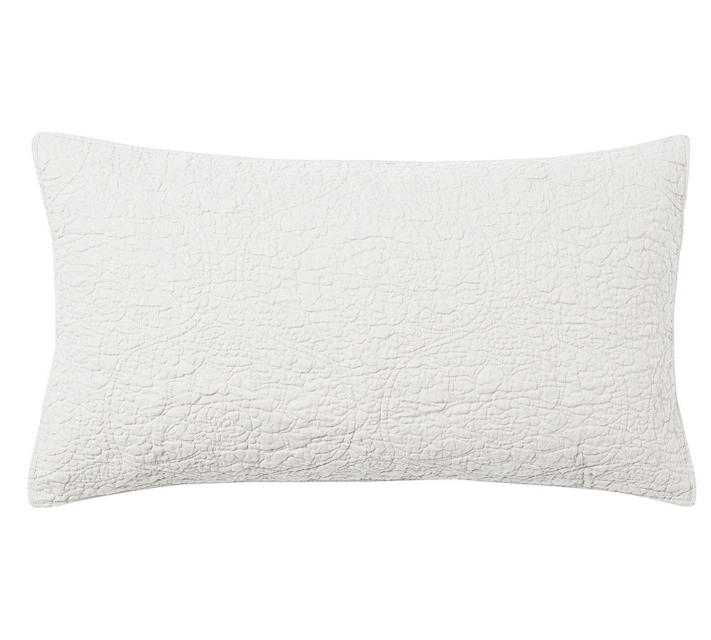 Belgian Flax Linen Floral Stitch Quilted Sham - White, King, Set of 2
