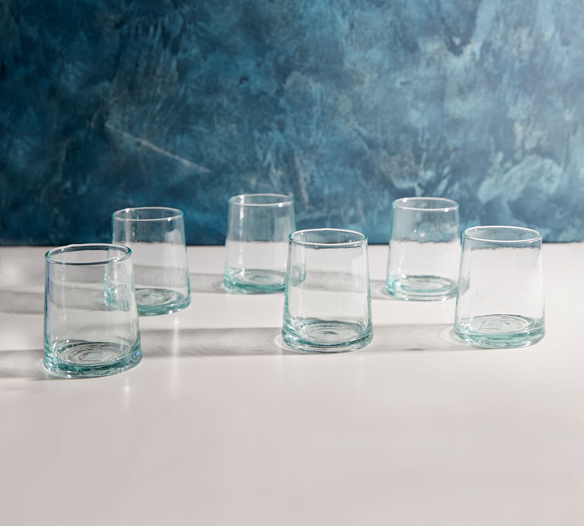 Moroccan Handcrafted Recycled Tumblers - Set of 6 - 8 Oz, Set of 6, Clear