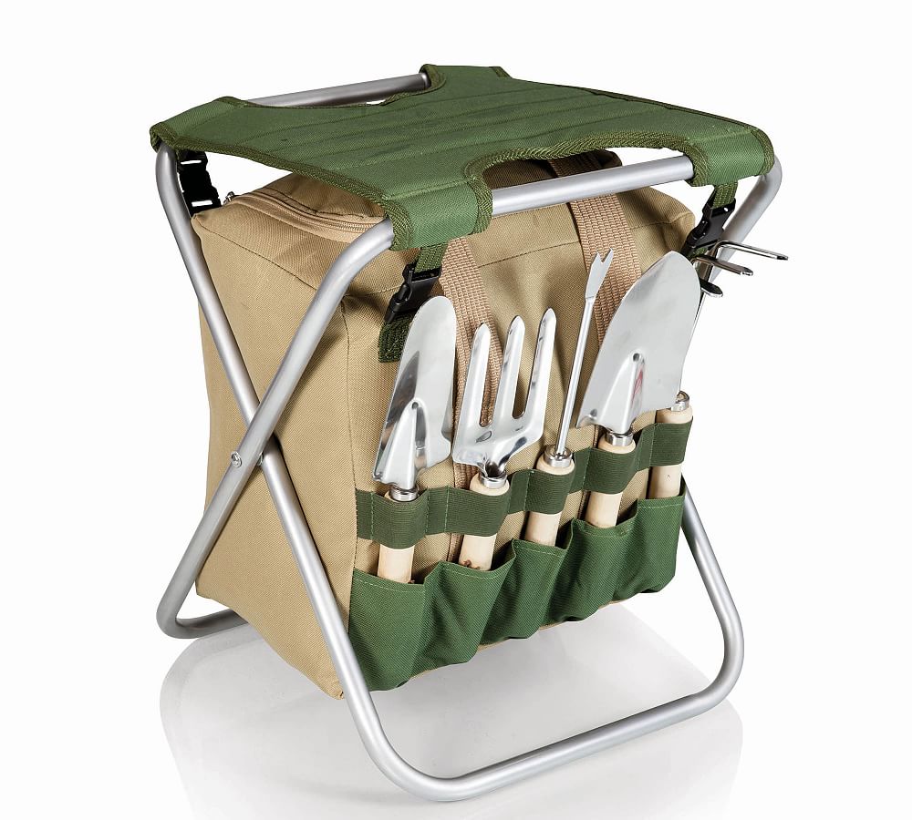 Foldable Gardening Seat with Tools & Detachable Tote - One Size, Green
