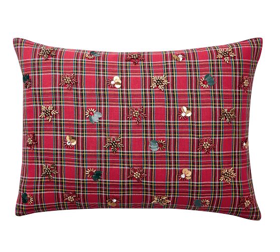 Jeweled Plaid Lumbar Pillow Cover