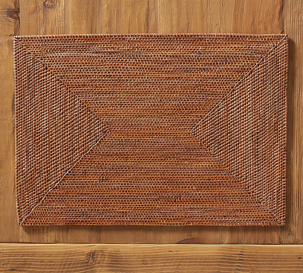 Tava Handwoven Rattan Rectangular Placemats - Set of 4 - Honey