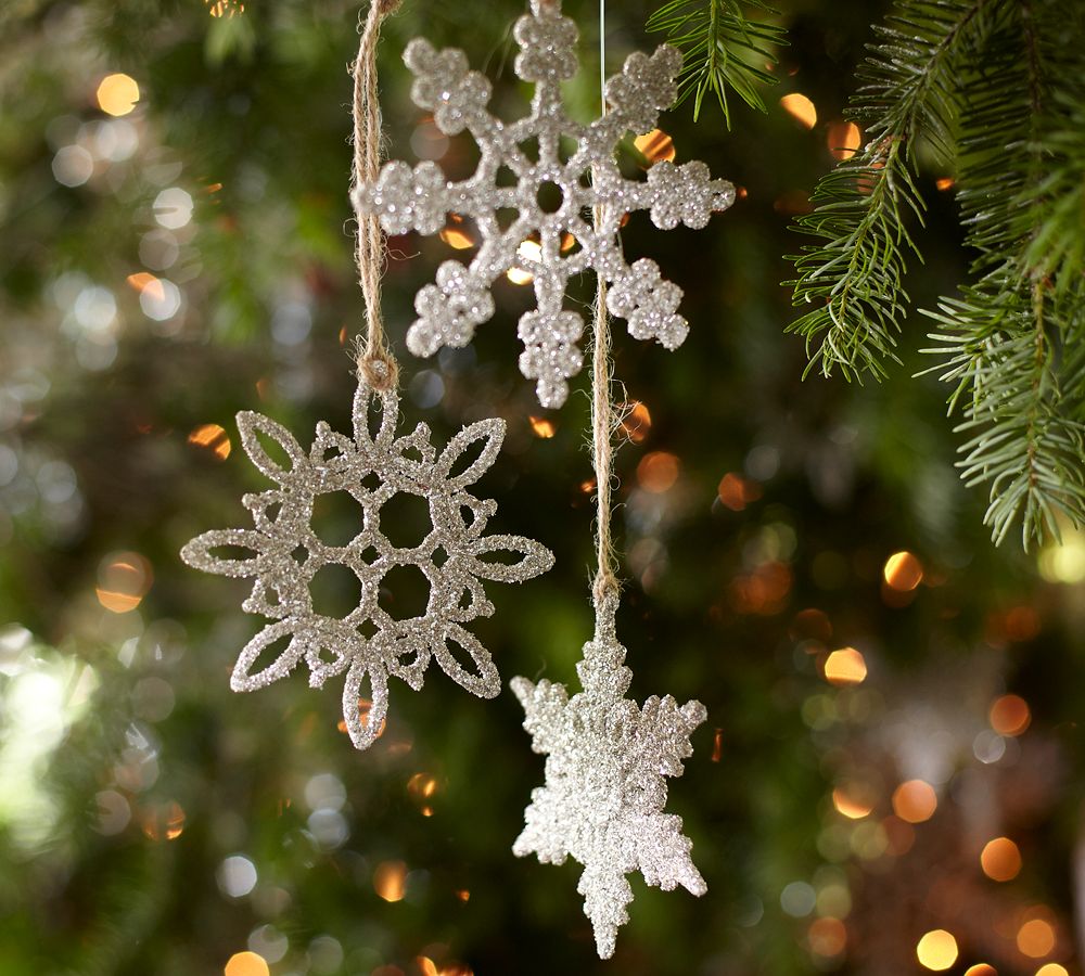 German Glitter Snowflake Ornaments, Set of 6