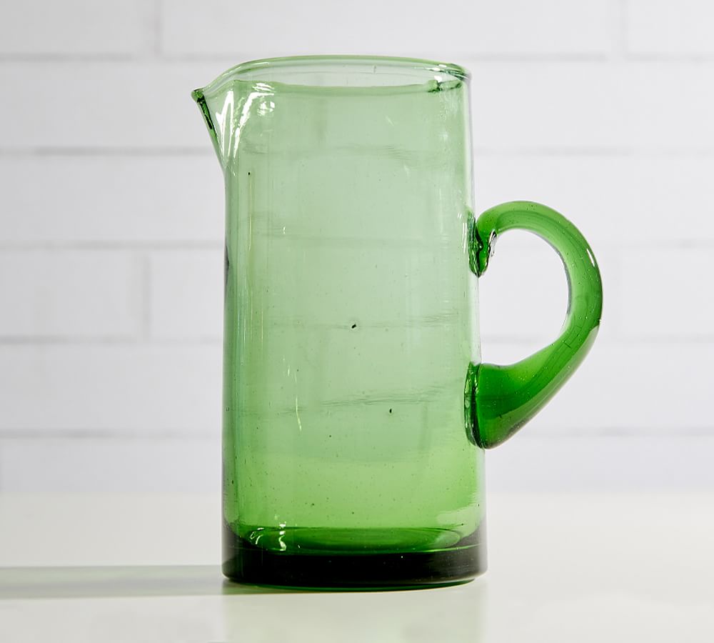 Moroccan Handcrafted Recycled Glass Pitcher - Olive