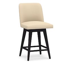Open Box: Layton Upholstered Swivel Stool, Counter Height, Individual, Blackened Oak, Performance Everyday Velvet - Buckwheat
