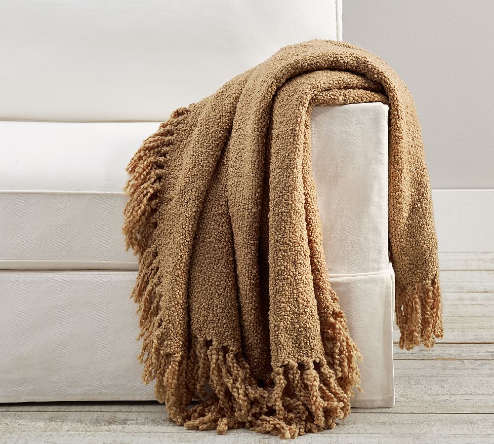 Dreamy Handwoven Fringe Throw - Camel, 50" x 60"