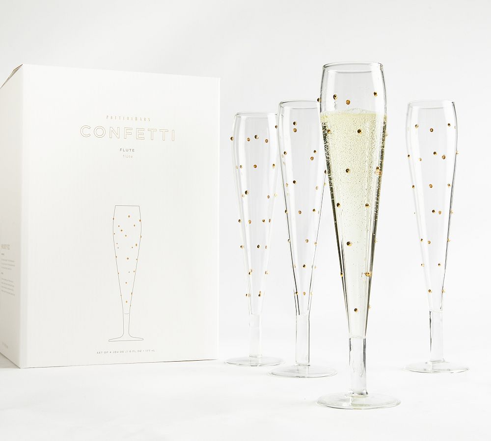 Confetti Celebration Flutes - Set of 4 - Trumpet, Set of 4 - Gold