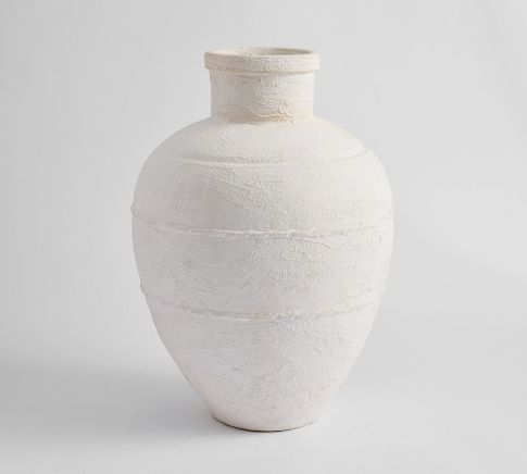 Artisan Handcrafted Terracotta Vase, Tall Urn, True White