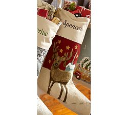 Crewel Embroidered Stocking, Reindeer