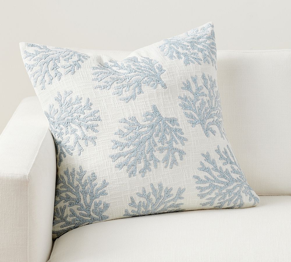 Coral Embroidered Pillow Cover - Chambray