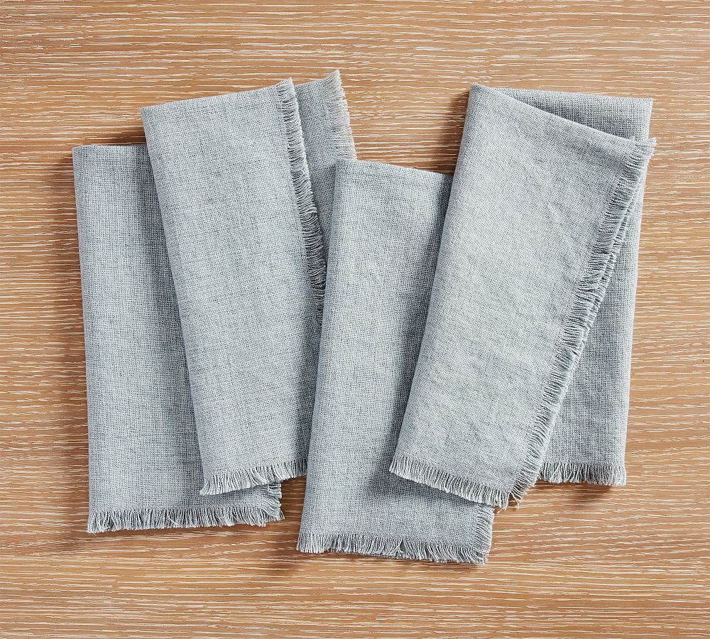 Frayed Oversized Linen Napkins - Set of 4 - Set of 4 - Chambray