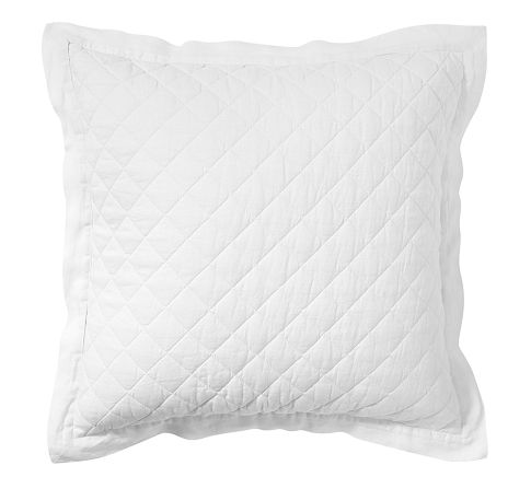 Belgian Flax Linen Diamond Quilted Sham, White, Euro, Set of 2