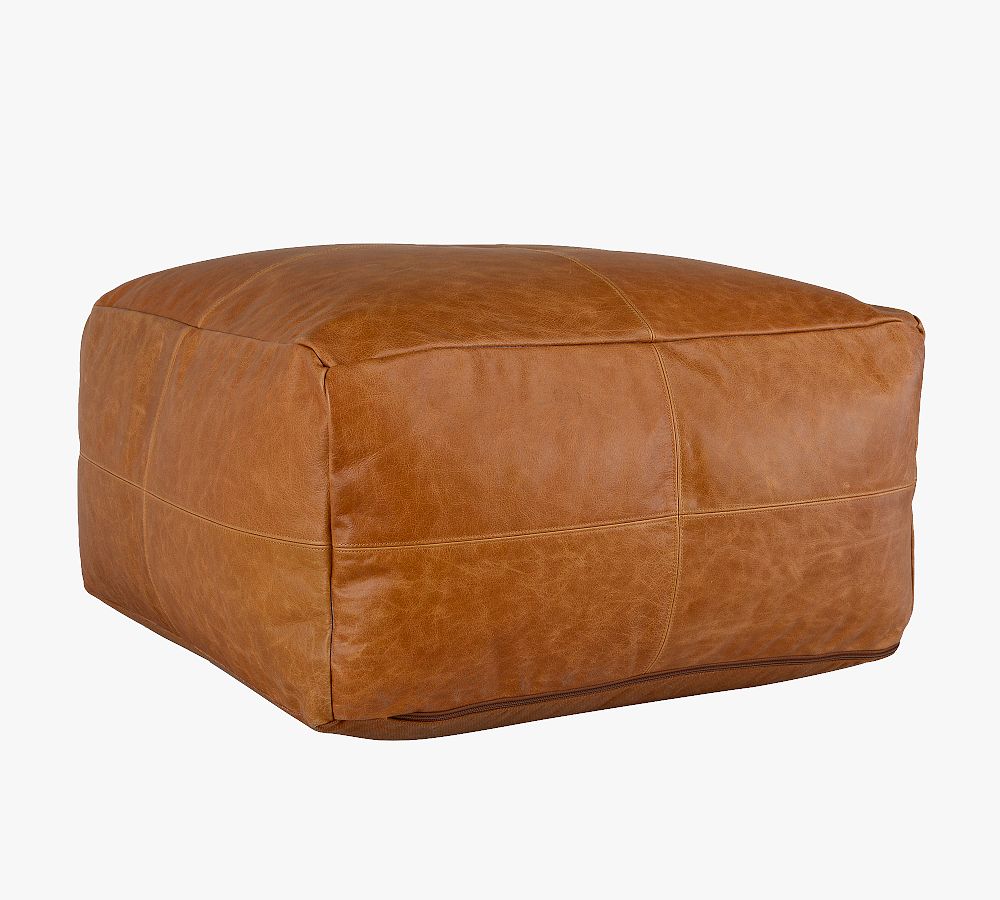 Gaona Leather Pouf - 24" x 24" x 12", Chestnut