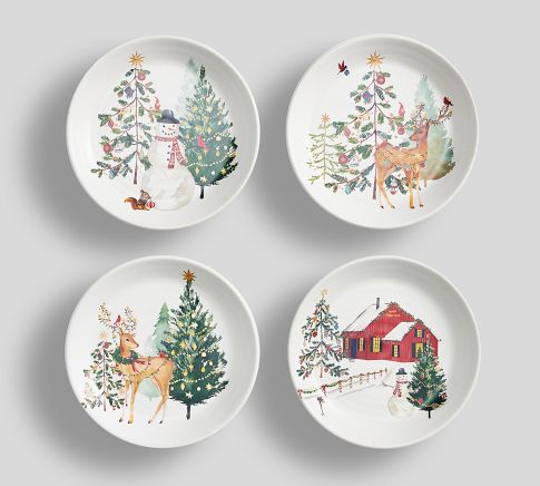 Christmas in the Country Stoneware Salad Plates - Mixed Set of 4