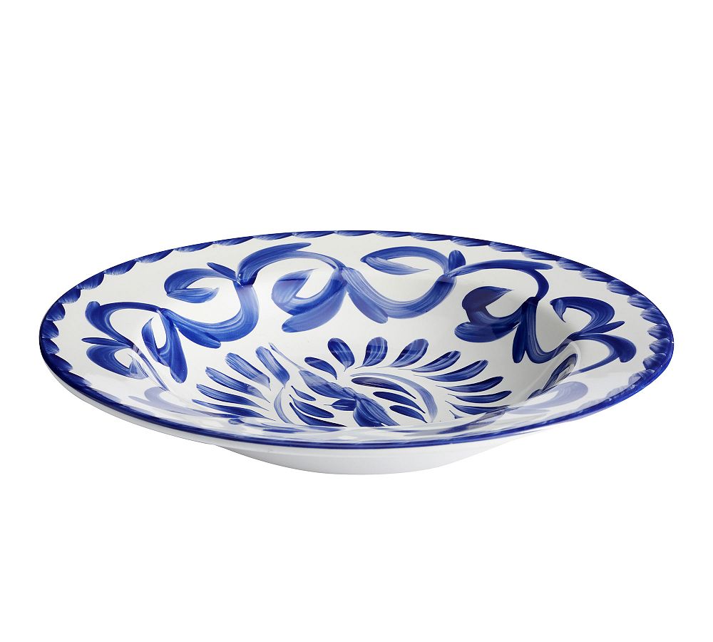 Puebla Porcelain Wide Rim Serving Bowl - Large - Blue