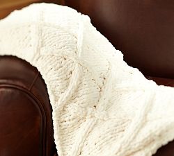 Diamond Hand-Knit Throw, Ivory