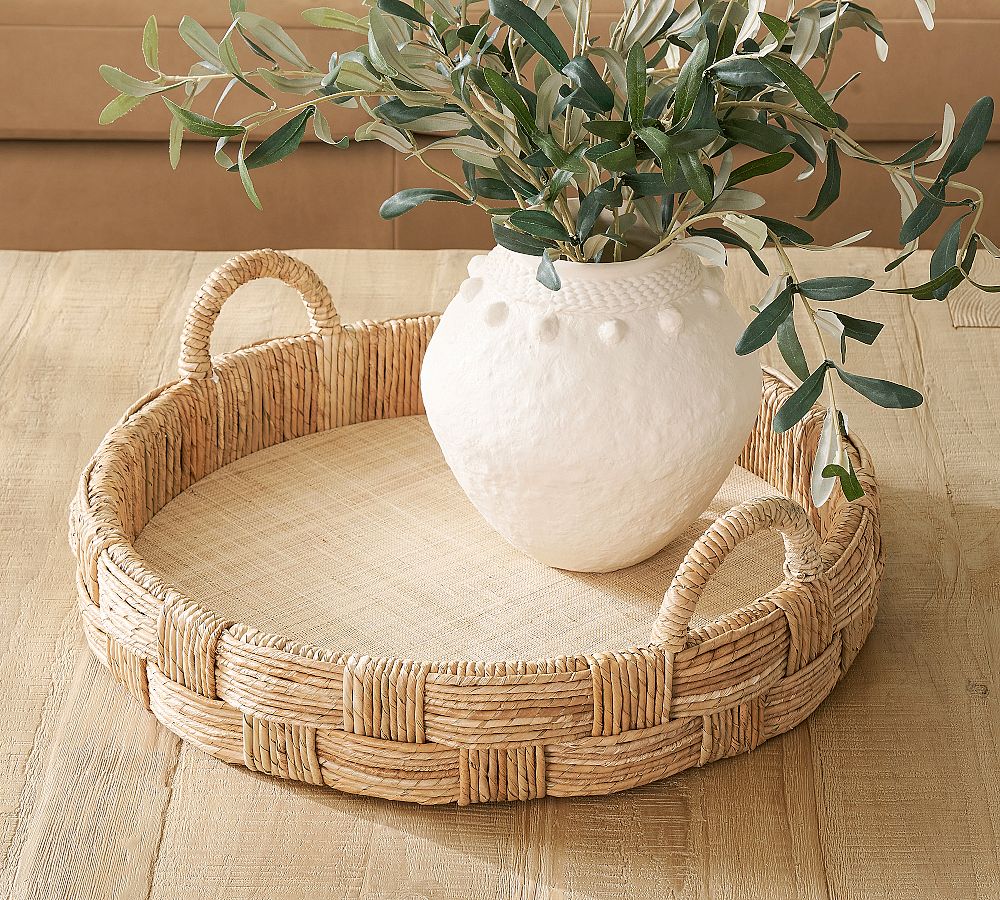 Checkered Basket Weave Tray- Whitewashed Rectangle