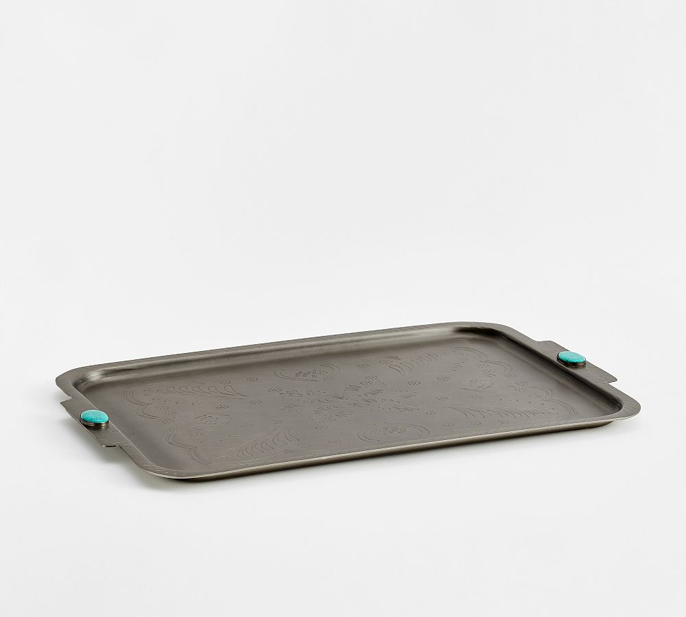 Western Silver & Turquoise Handled Tray