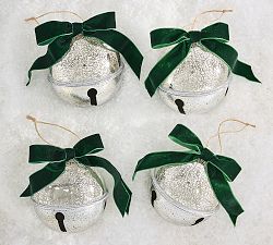 Open Box: Silver Bell Ornament With Green Bow