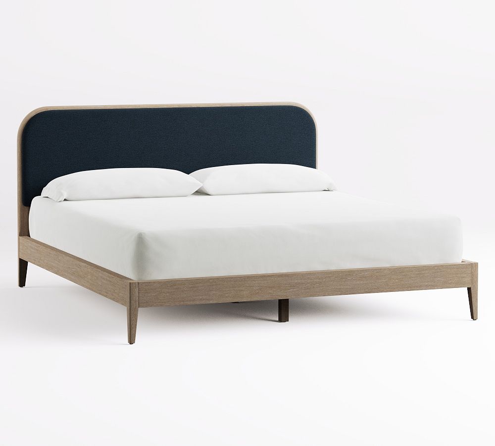 Upholstered Rounded Bed - Heathered Basketweave Navy, King