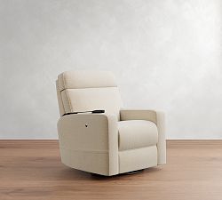 Open Box: PB Comfort Square Arm Deluxe Power Swivel Glider Recliner with Massage and Heat - Performance Everydaylinen™ Oatmeal