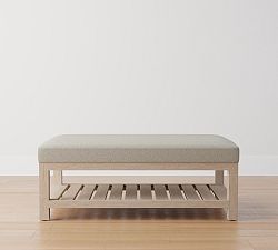 Open Box: Jake Rectangular Upholstered Ottoman with Shelf - Performance Boucle Pebble, Seadrift 