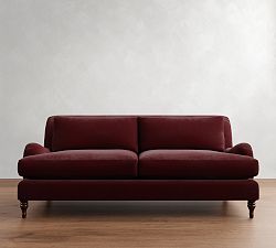 Open Box: Carlisle English Arm Upholstered Sofa (80"), Polyester Wrapped Cushions - Faux Mohair Velvet Merlot 