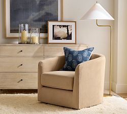 Open Box: Remmy Swivel Armchair, Petite (33") - Performance Everydayvelvet™ Camel